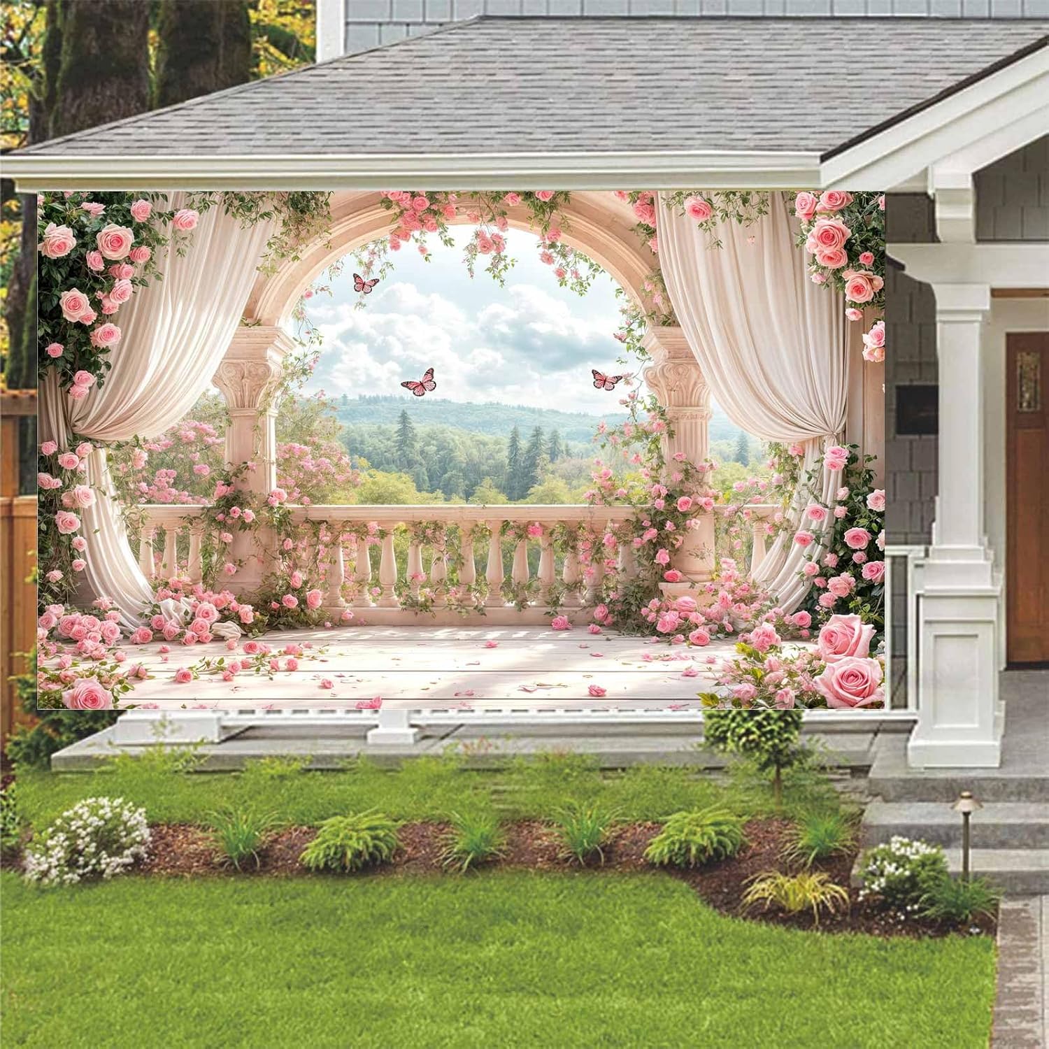12X10ft Pink Floral Photography Backdrop, Retro Flowers Photography Backdrop Dreamlike Wedding Portrait Photo Background Wedding Birthday Party Background Banner Decor, Pink-1