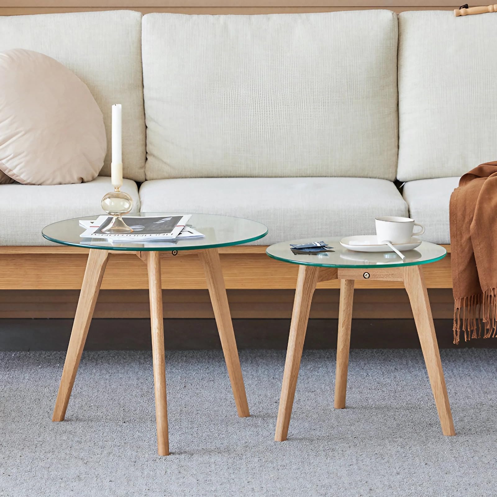 Amazon.co.jp: MUTUKI ネストテーブル ガラステーブル 丸形 円形