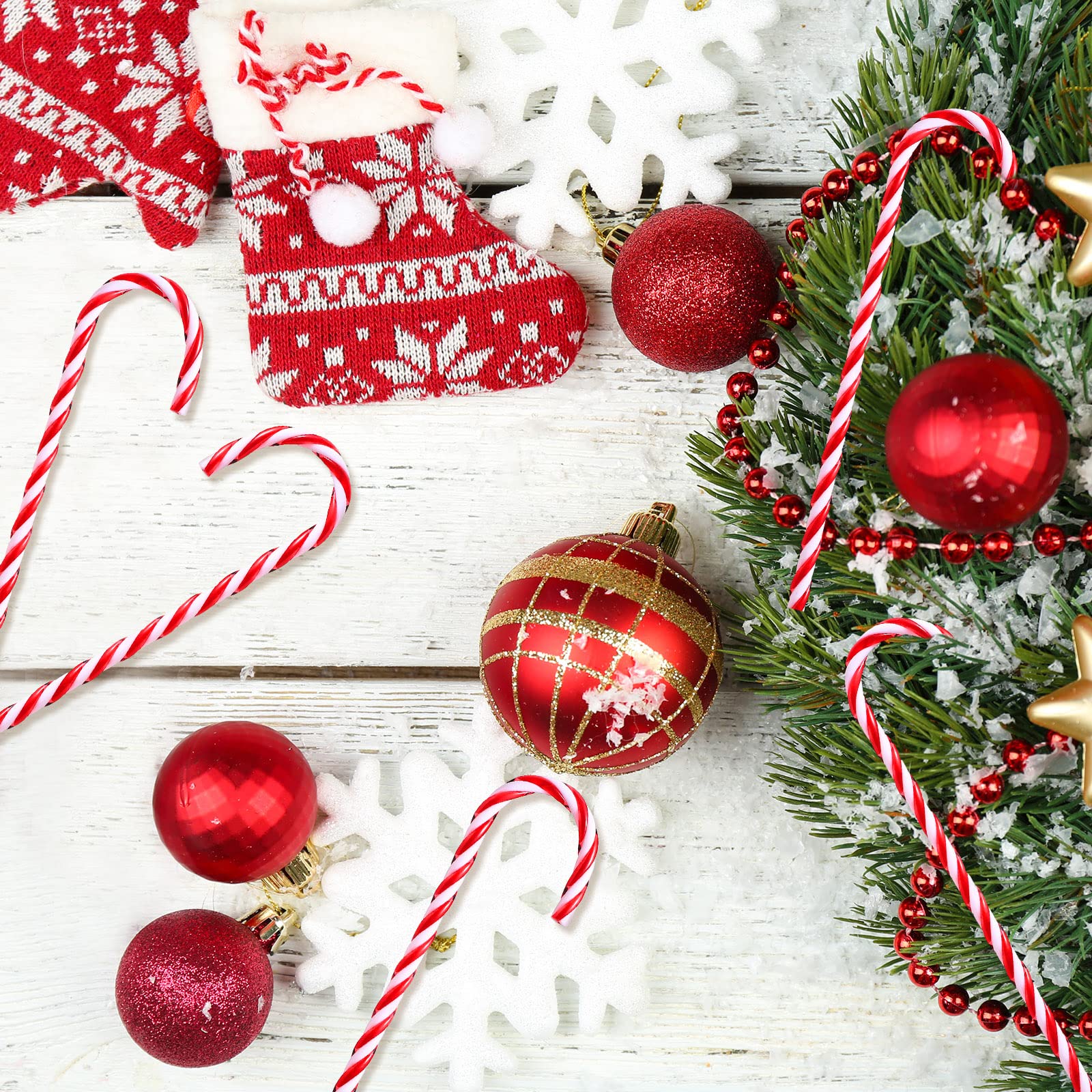 Décoration de Noël en plastique en forme de canne à sucre torsadée avec béquille pour sapin de Noël - Décorations d'intérieur et d'extérieur (rouge et blanc, 300)