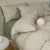 Vista 283 de 3 piezas de juego de funda de edredón tamaño individual XL, funda de edredón blanca con estampado floral azul, ropa de cama coquette de algodón