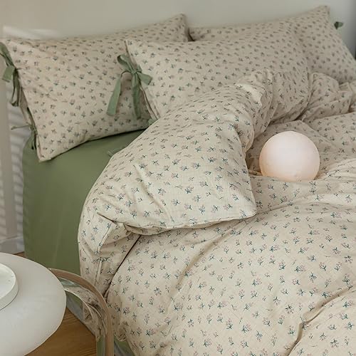 Miniatura 7 de STACYPIK Juego de funda de edredón de algodón ligero con flores silvestres botánicas y flores, juego de ropa de cama tamaño Queen, reversible,