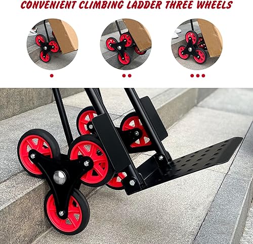 Miniatura 2 de Carro de mano escalador de escaleras, carrito resistente de 440 libras de capacidad con mango telescópico y ruedas de goma, 6 ruedas de goma y