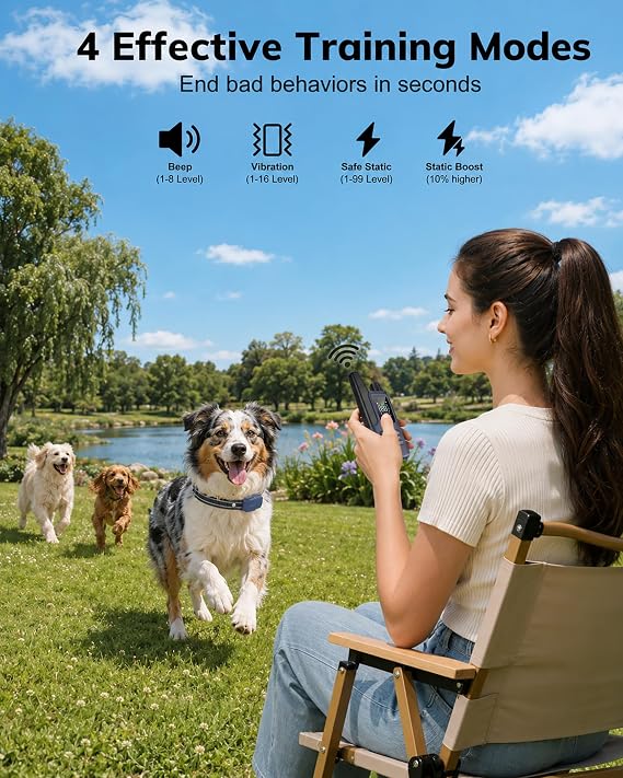 Dog Shock Collar - 4500FT Dog Training Collar with Remote, IPX8 Waterproof Electric Dog Collar with 4 Training Modes, Rechargeable eCollar for Small Medium Large Dogs 10-120lbs(Midnight Blue)