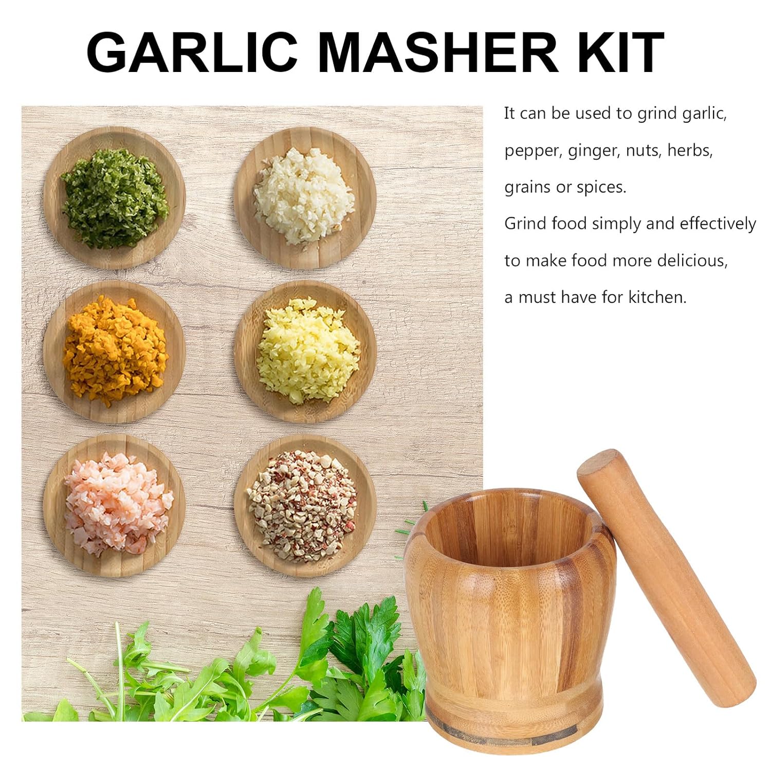 Mortar and Pestle Garlic Grinding Tool Manual Crusher for Kitchen Spices Nuts and Ginger Comfortable Non-Burr Pestle for Easy Use and Storage Small for Home Cooking and
