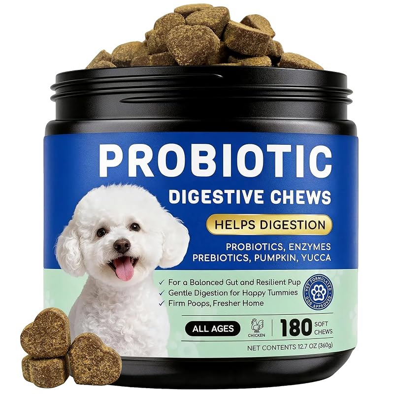 Probiótico para cães com 10B CFU, prebióticos e enzimas FURRY ARMOR, 180 unidades