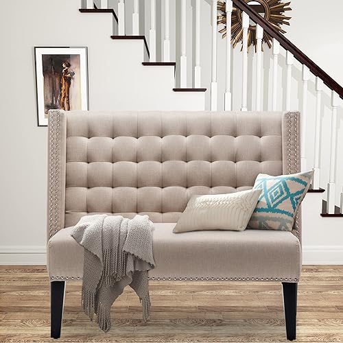 Miniatura 18 de Sofá de dos plazas pequeño y moderno de 46 pulgadas, sofá de 2 plazas, sofá de dos plazas, banco de comedor con ribete de cabeza de clavos, sofás de