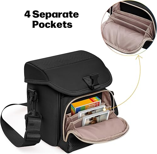 Miniatura 2 de Bolsa bandolera para cámara compatible con Polaroid Now 23 cámara instantánea, bolsa cruzada con correa ajustable, color negro