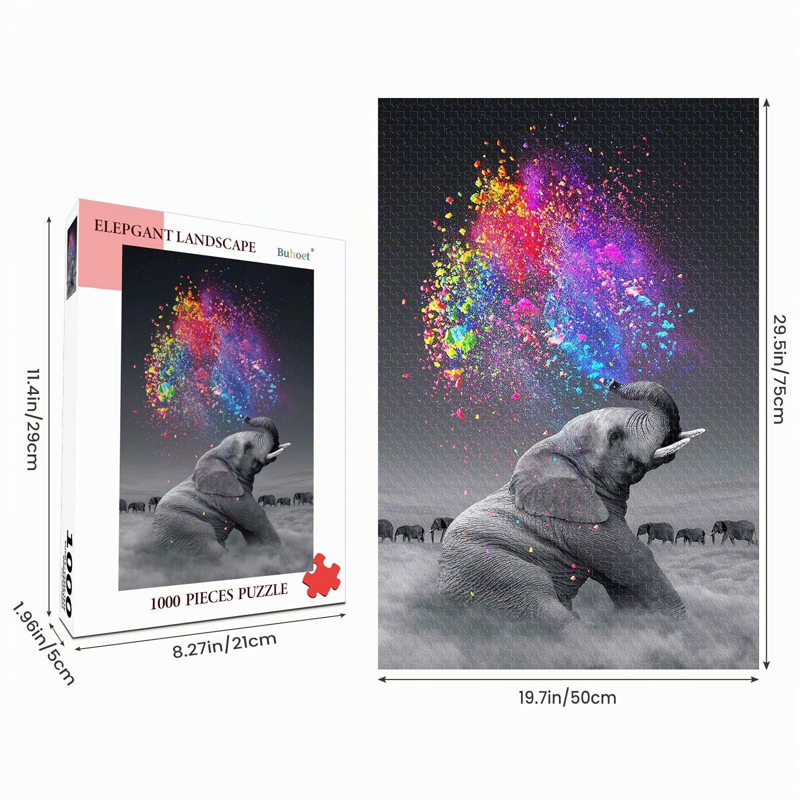 WACYDSD Puzzle 1000 Teile – Elefant, der einen Regenbogen bläst – Ansicht 3