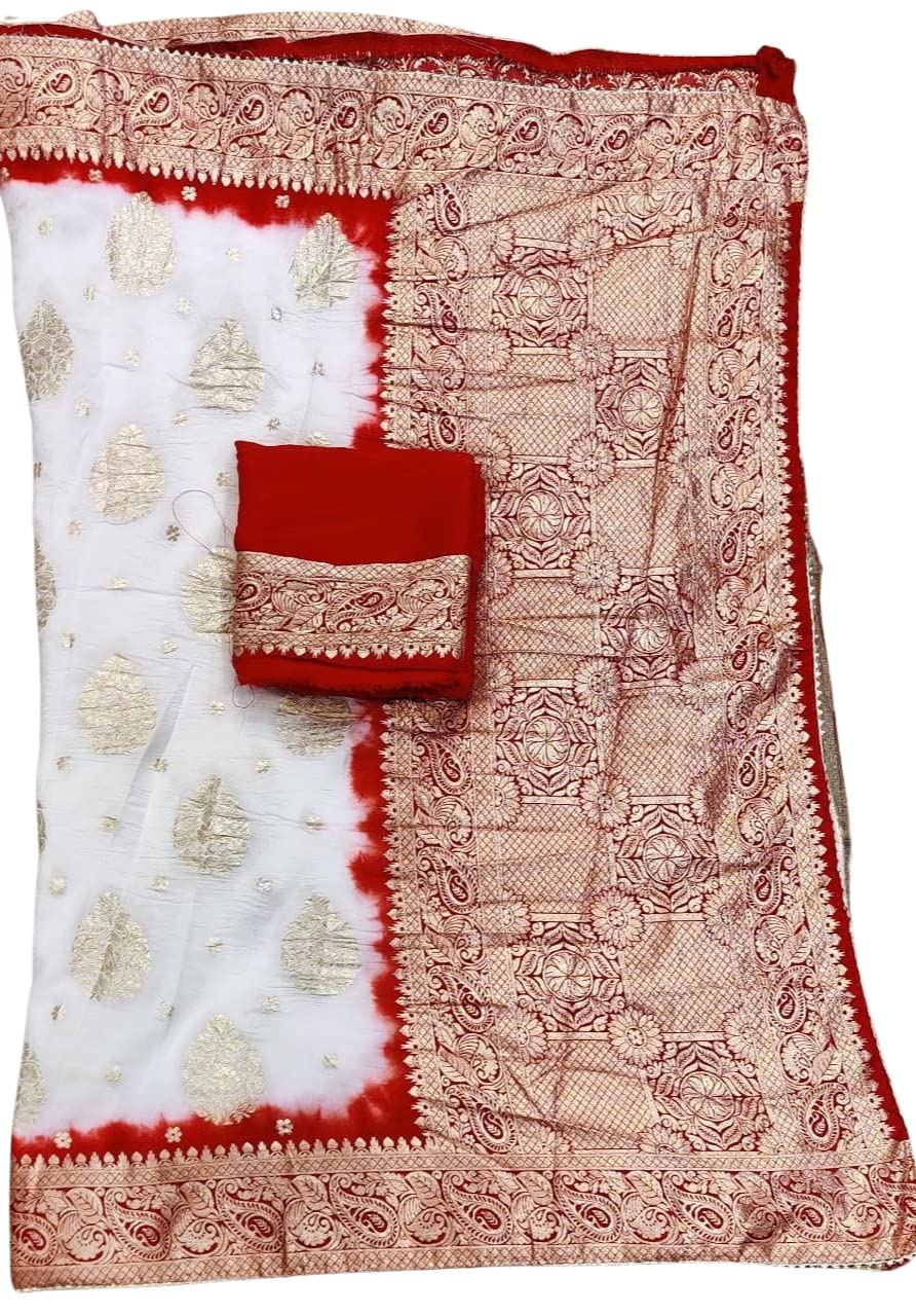 Anju Saree Center Women's Art Silk Jaipuri Rajasthani Banarasi Bandhani Bandhej Saree(Saree-21-White Red) - Review, Price and Buying Guide