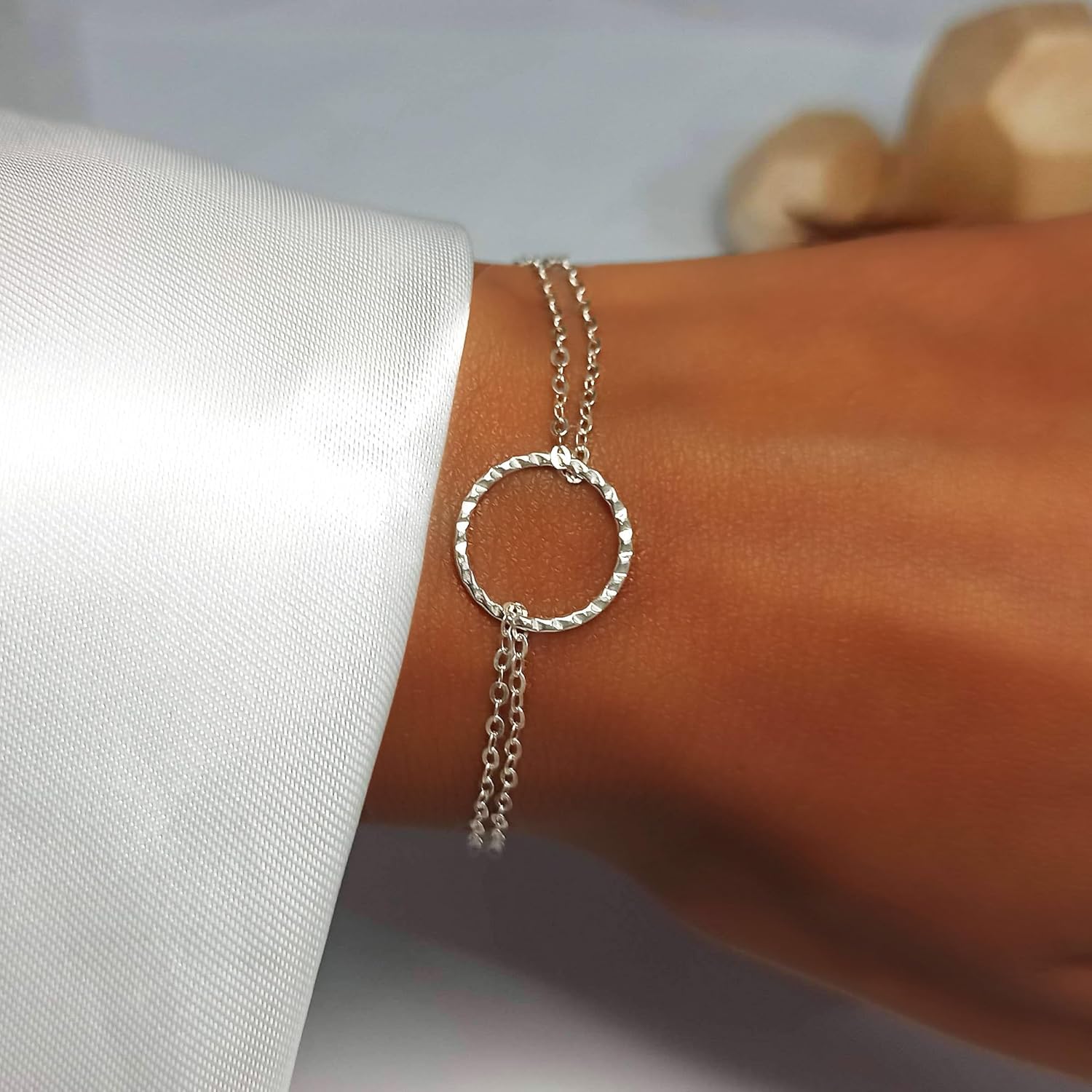 Gold Open Circle Bracelet – Delicate Double Chain, Sterling Silver or Gold Filled, 6.5–7.5” - Image 5