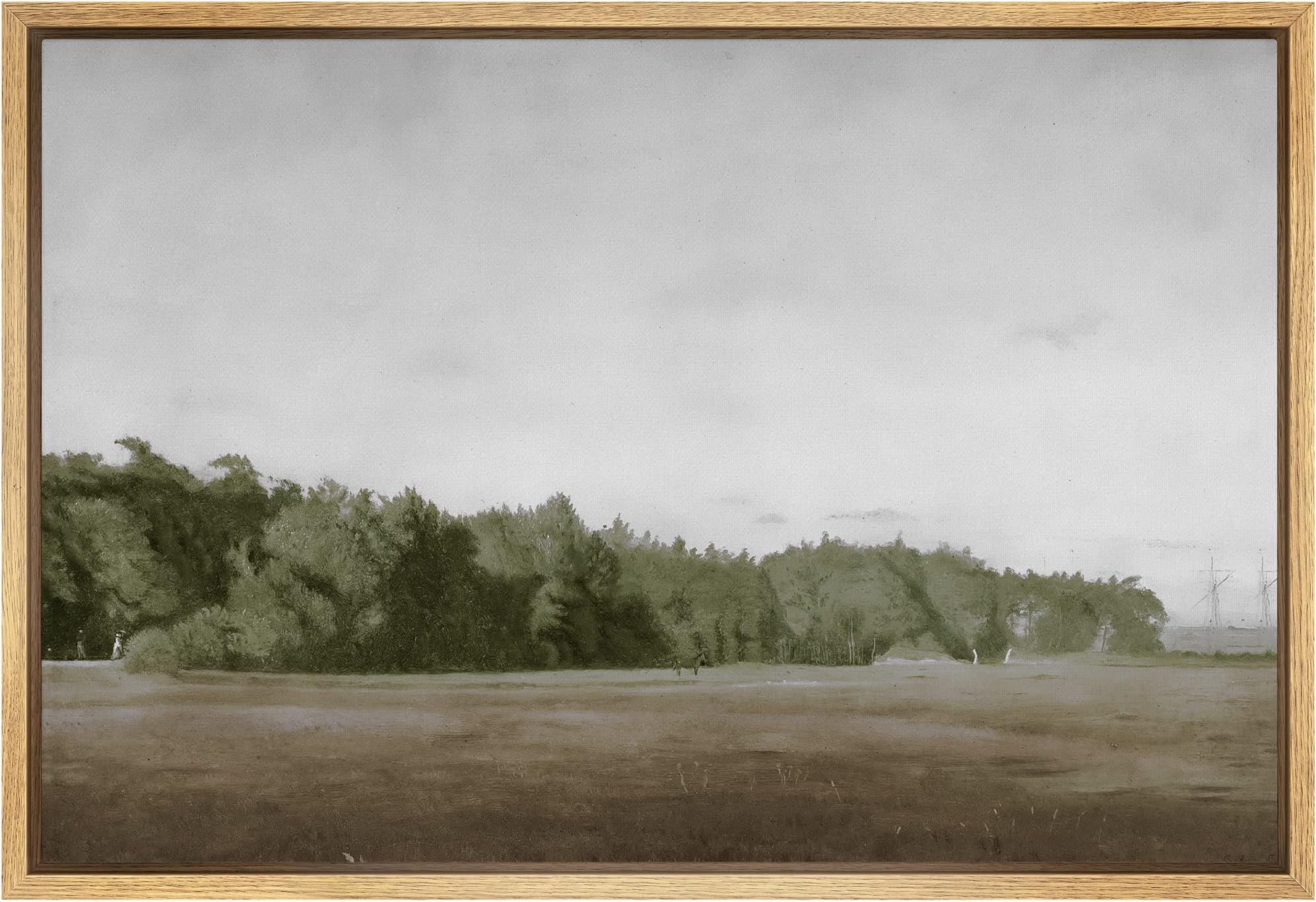 SIGNFORD Framed Canvas Wall Art Brown Meadow with Green Forest Landscape Wilderness Oil Painting Impressionism Traditional Scenic for Living Room, Bedroom, Office - 16x24 inches