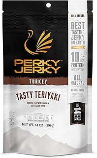 Perky Jerky Tasty Teriyaki Turkey Jerky, 14oz - Low Sodium - 10g Protein per Serving - Low Fat - 100% U.S. Sourced - Tender Texture and Bold Flavor