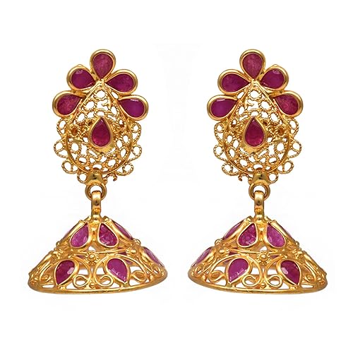 Ratna Collections 22k (916) Yellow Gold and Ruby Jhumki Earrings
