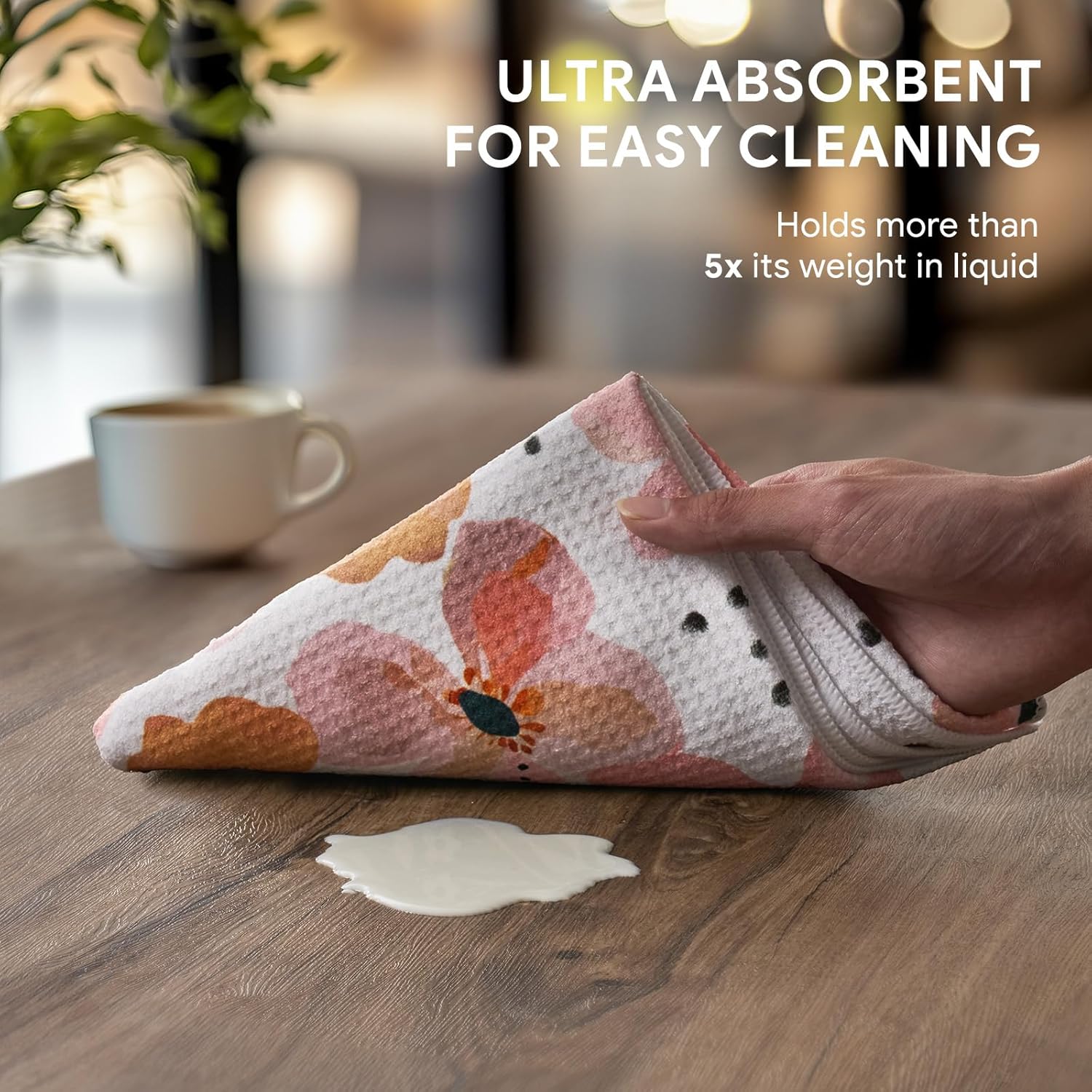 RECYCO Waffle Kitchen Towel Set of 2 - Quick Dry Microfiber Sustainable Dish Towels - Ultra Absorbent Reusable Cleaning Tea Towels - Lightweight Hand Towels,16”x 28”, Blossom Breeze - Image 3