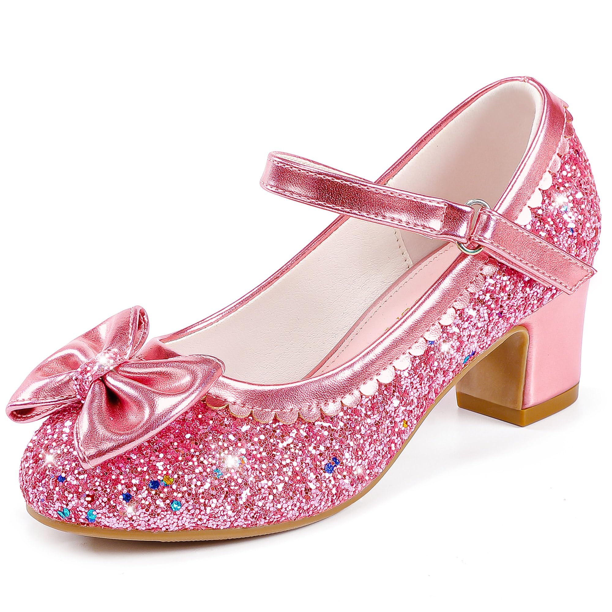LAURMOSA Princess Shoes High Heel Toddler Girls Dress Shoes Cute Bowknot Sparkle Mary Jane Flower Girls Wedding Birthday Party Prom for Little Big
