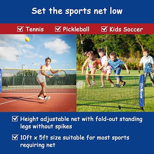 Miniatura 3 de ZENY Red de tenis de bádminton portátil de 10 pies para fútbol, pickleball, voleibol para niños, altura ajustable de 2.5 pies a 5 pies para juegos