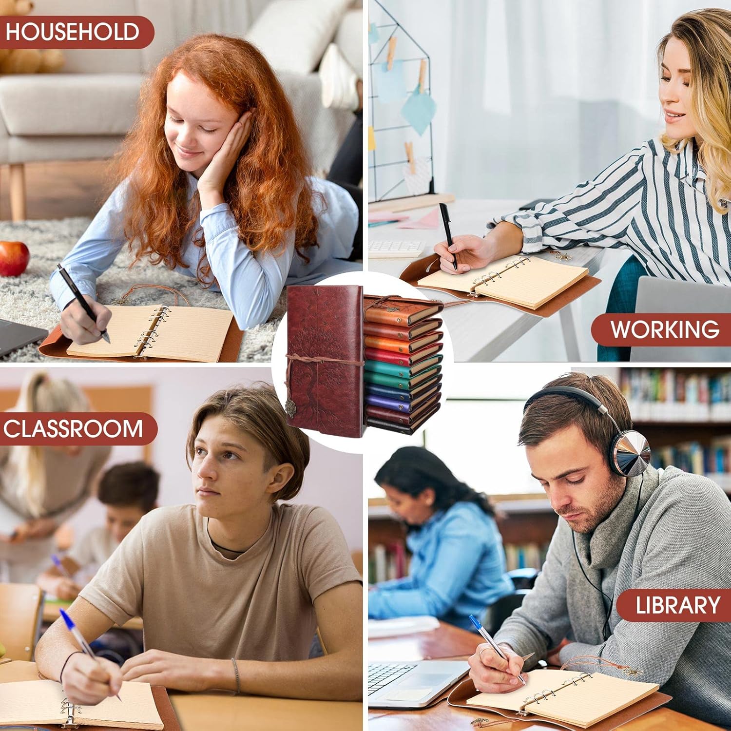 PU leather Journal notebooks Tree Life Bound Journals Diary Vintage Refillable Blank Notebook Retro Leather Notebook Blank Loose Leaf Travelers Journal for Women Men, 7 Inch (Vivid Color,10 Pcs) - Image 6