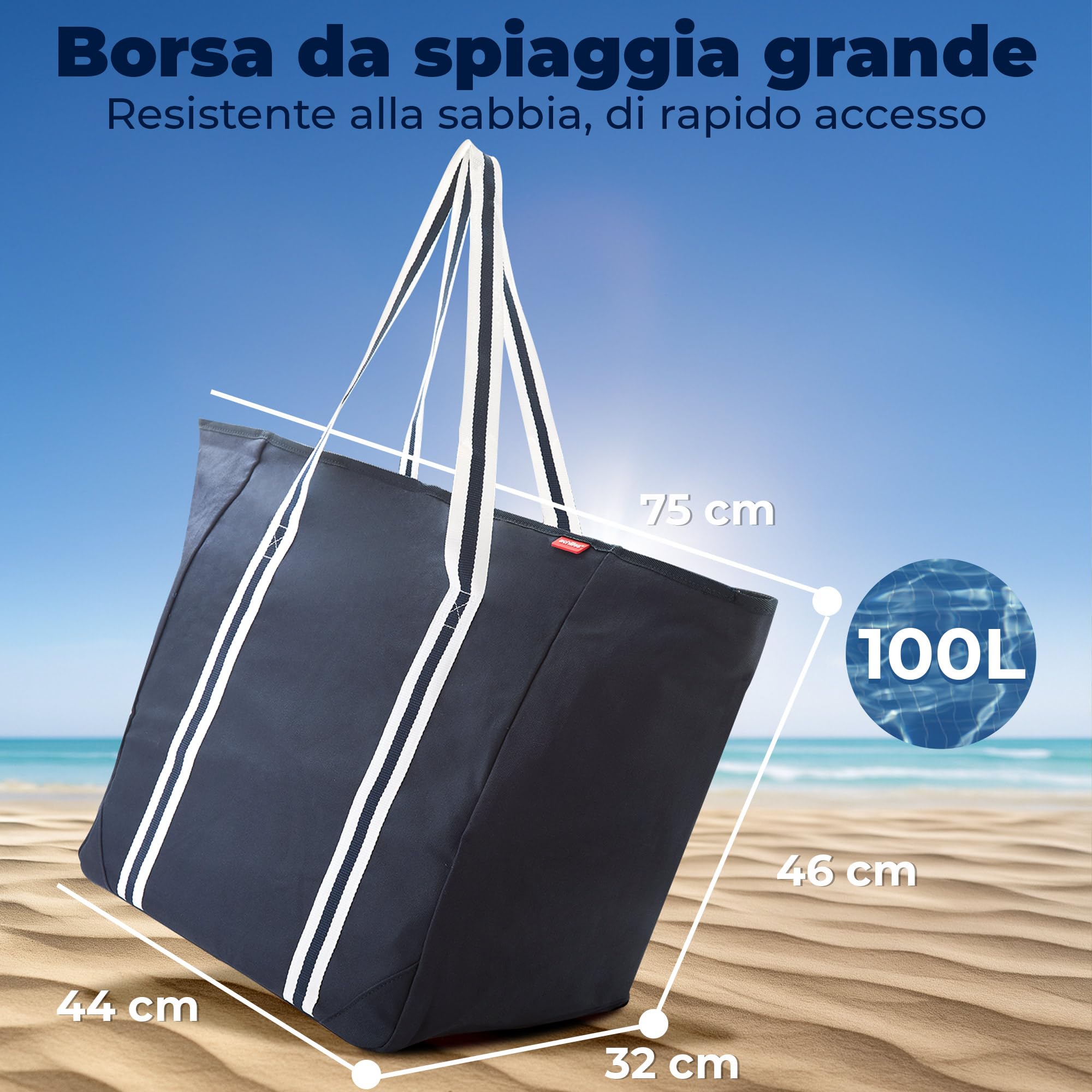 achilles Borsa per la spesa a spalla, shopper grande, borsa da spiaggia, borsa per il tempo libero, blu, 75 x 32 x 46 cm, Blu, XXL