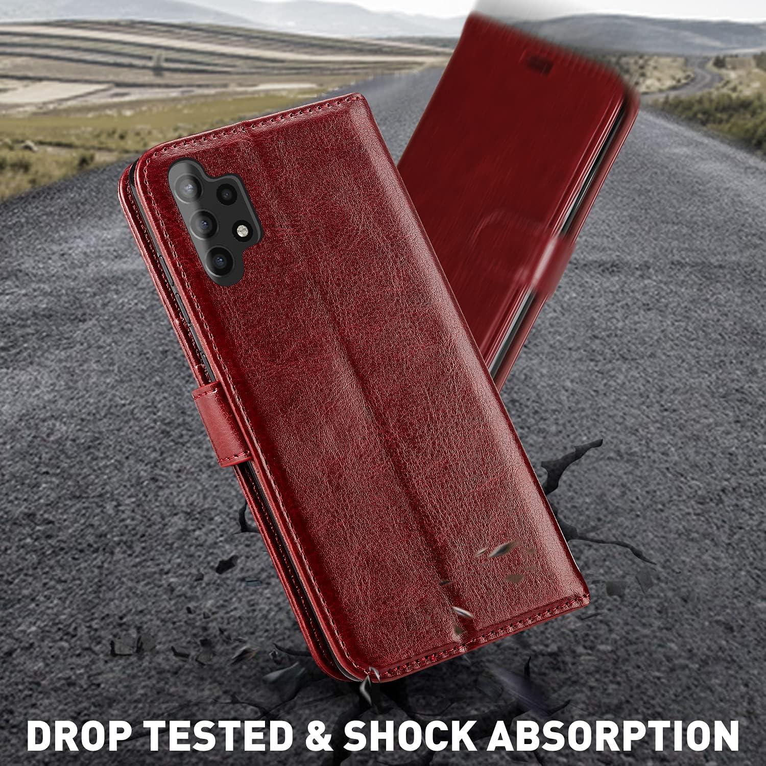 MONASAY Galaxy A32 5G Wallet Case, [Included Glass Screen Protector][RFID Blocking] Flip Folio Leather Cell Phone Cover with Credit Card Holder for Samsung Galaxy A32 5G, Burgundy