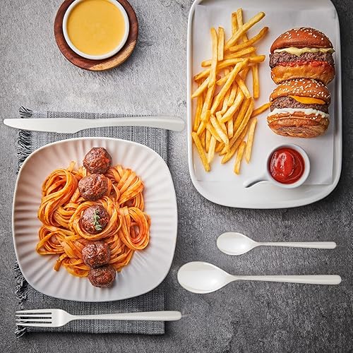 Miniatura 9 de OriGlam Juego de cubiertos de acero inoxidable, juego de cubiertos de cubiertos, vajilla para fiesta en el hogar, apto para lavavajillas (plateado)