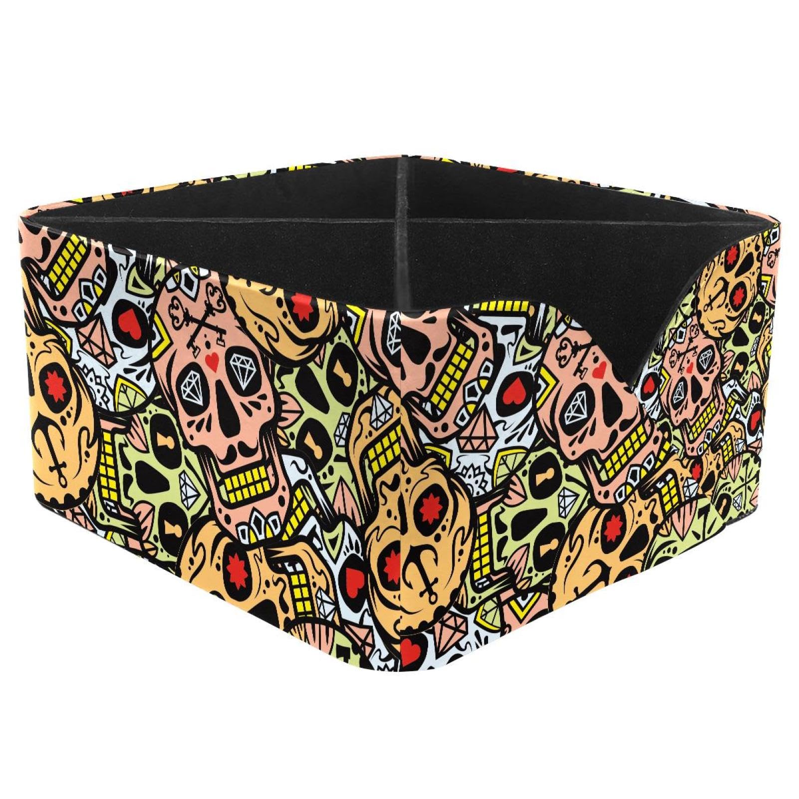 KengjuTesu Sugar Skull Day of the Dead Pattern Desktop Organizer Pen Holder, Rectangular Pencil Cup for Office, Study and Makeup Stations