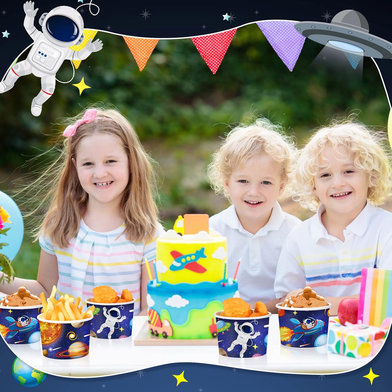 Didaey 150 Pieces Space Party Supplies Galaxy Ice Cream Paper Cups Disposable Snack Bowls Paper Dessert Soup Bowls for Hot or Cold Food, Kids Solar System Theme Party Baby Shower Decoration, 8 oz