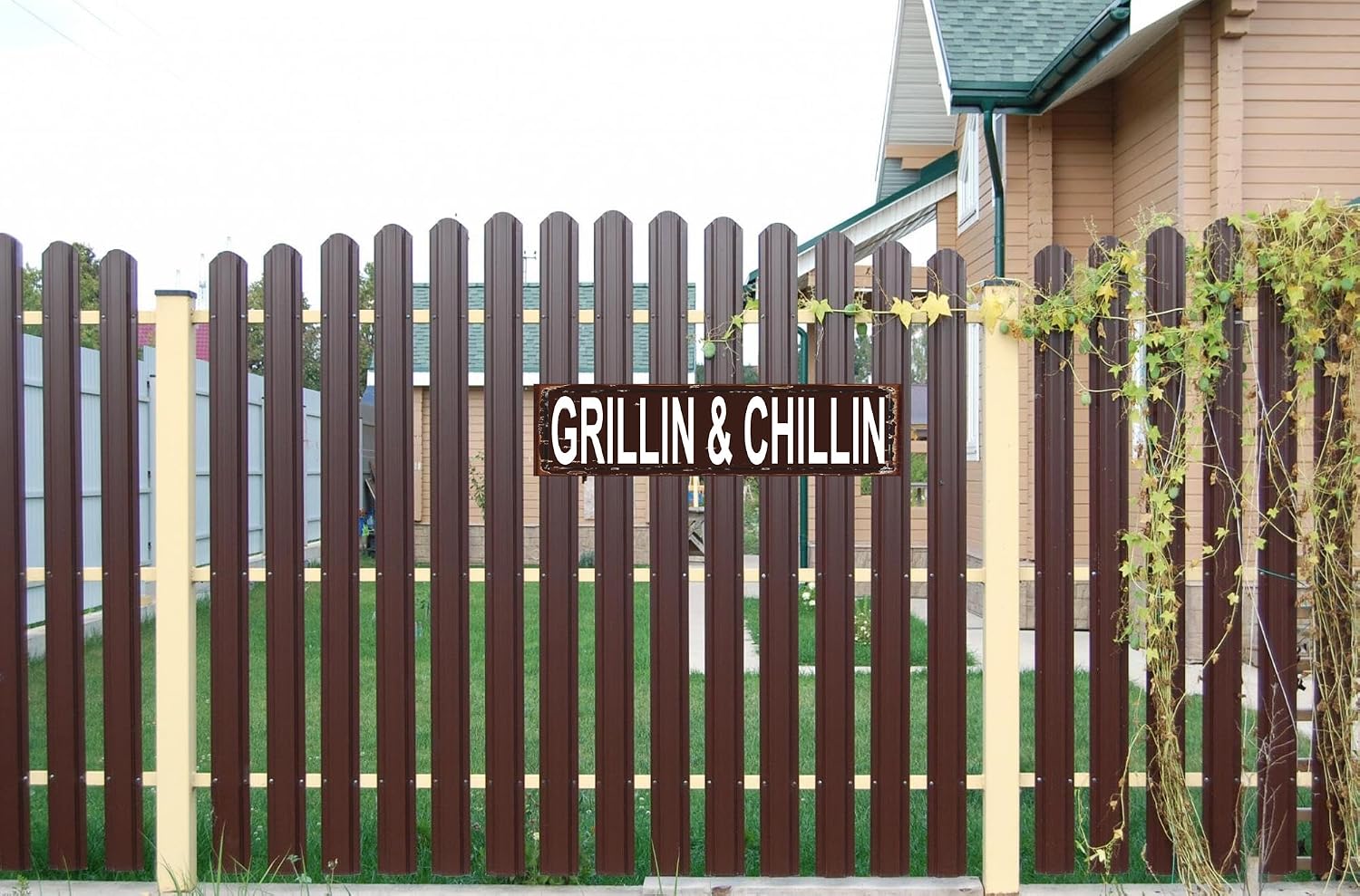 Grillin And Chillin Sign 16 x 4 Inch, Funny BBQ Outdoor Cooking Decor, Metal Sign for Patio Backyard Deck Grill Area, Rustic Farmhouse Wall Art image 3