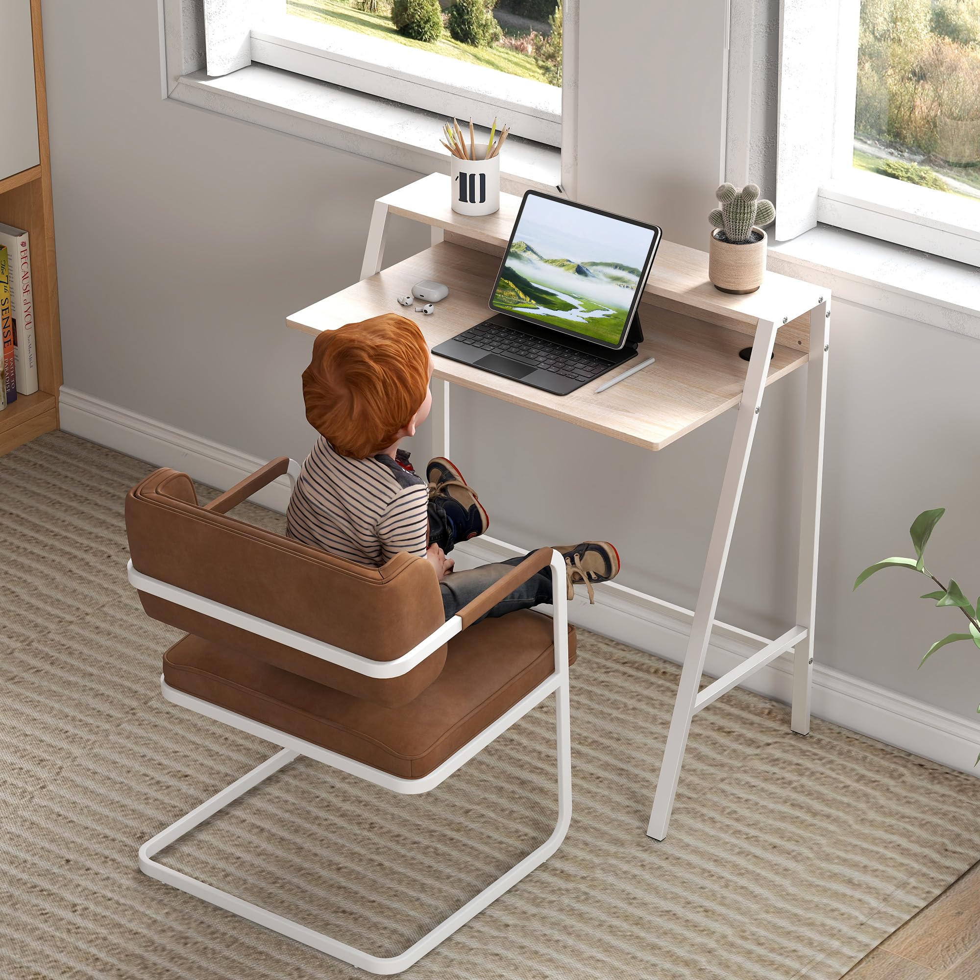 HOMCOM Escritorio Mesa de Ordenador con Patas de Metal 84x45x85 cm Roble
