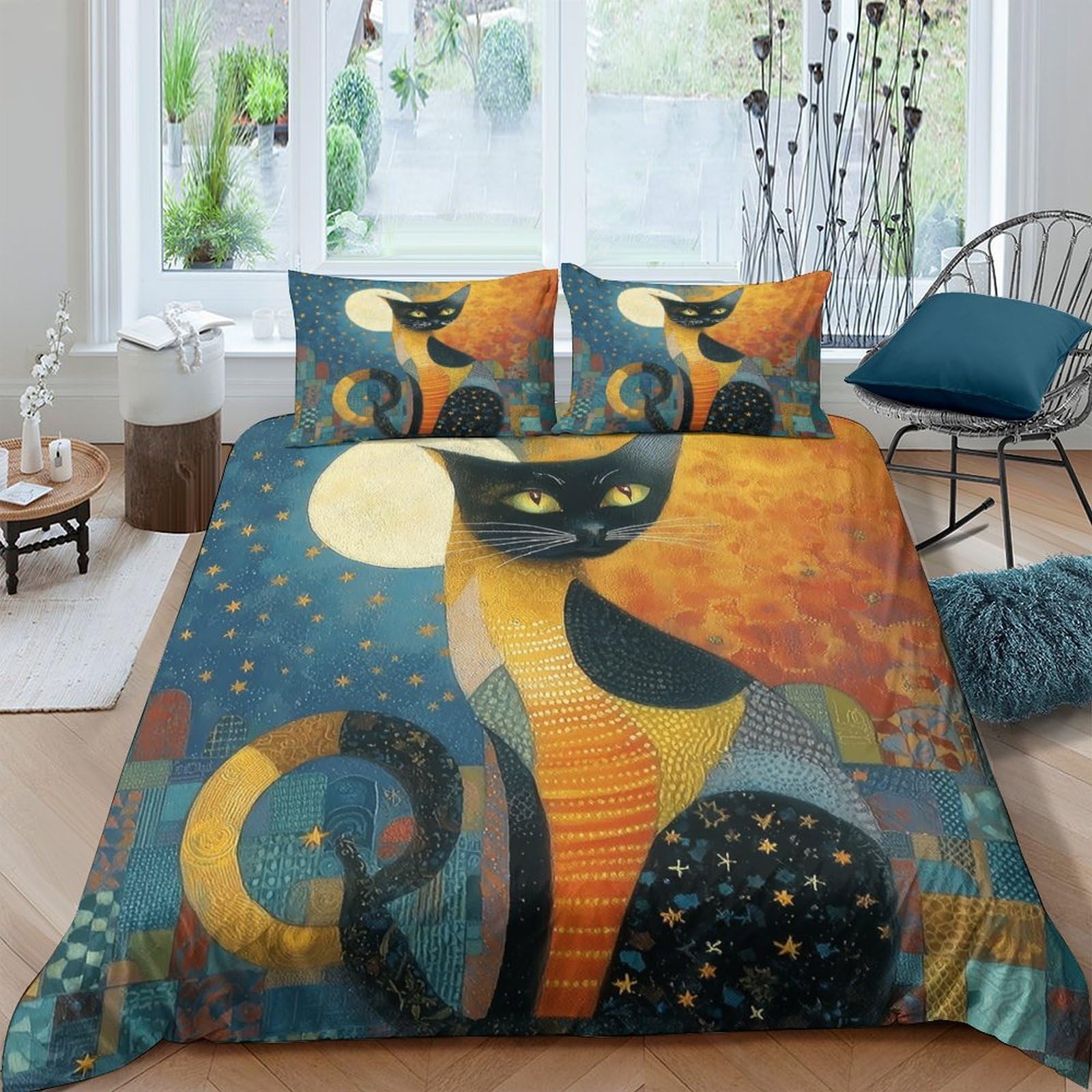 Ctjqhvkz Style-7 3D Printed Abstract Black Cat Fitted Sheet Microfiber Artistic Moon Bed Cover For Bedroom Dorm Decor Mattress Protection Single（135X200cm）