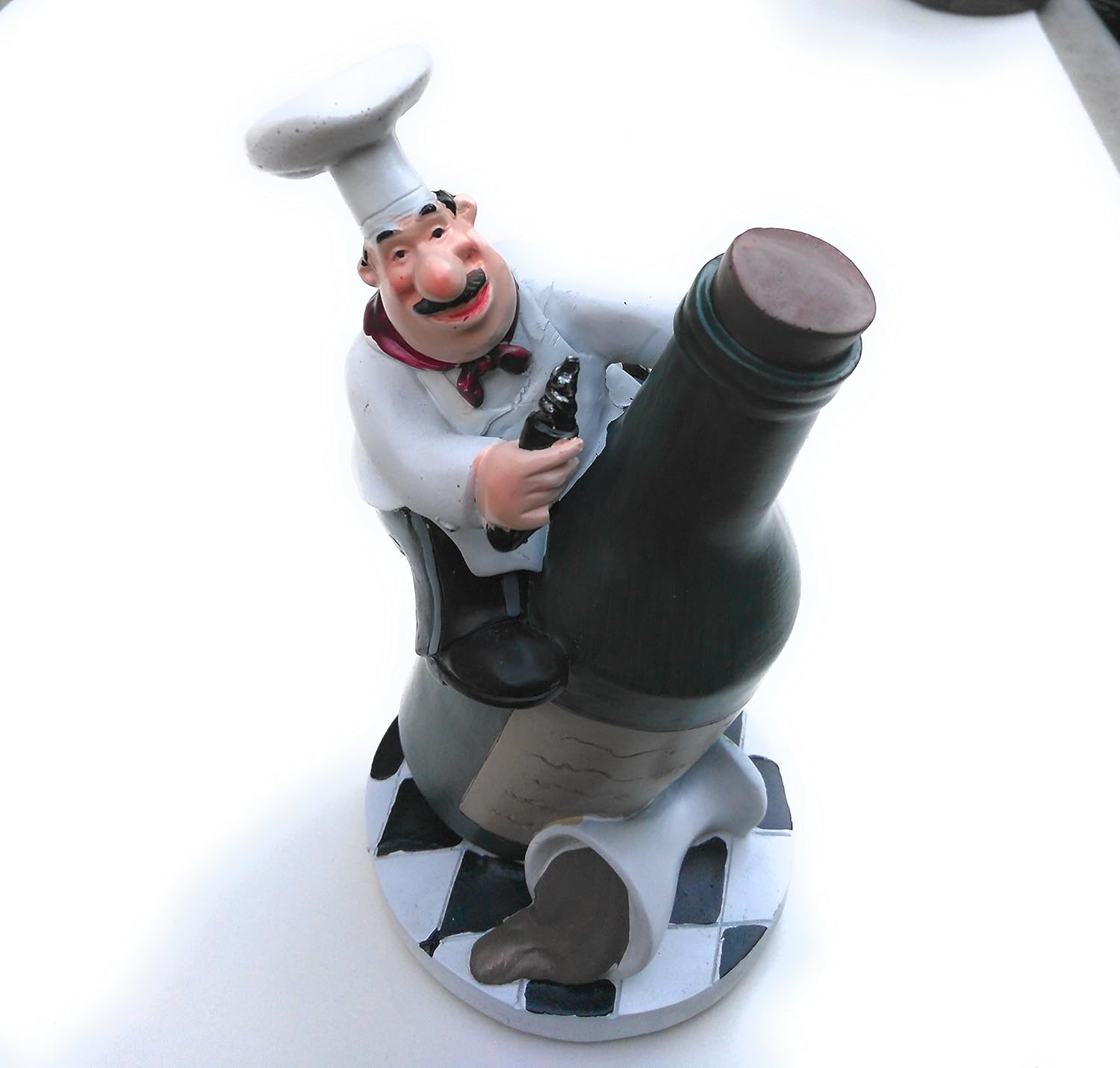 Fat Chef Kitchen Statue Sitting on Wine Bottle Table Art