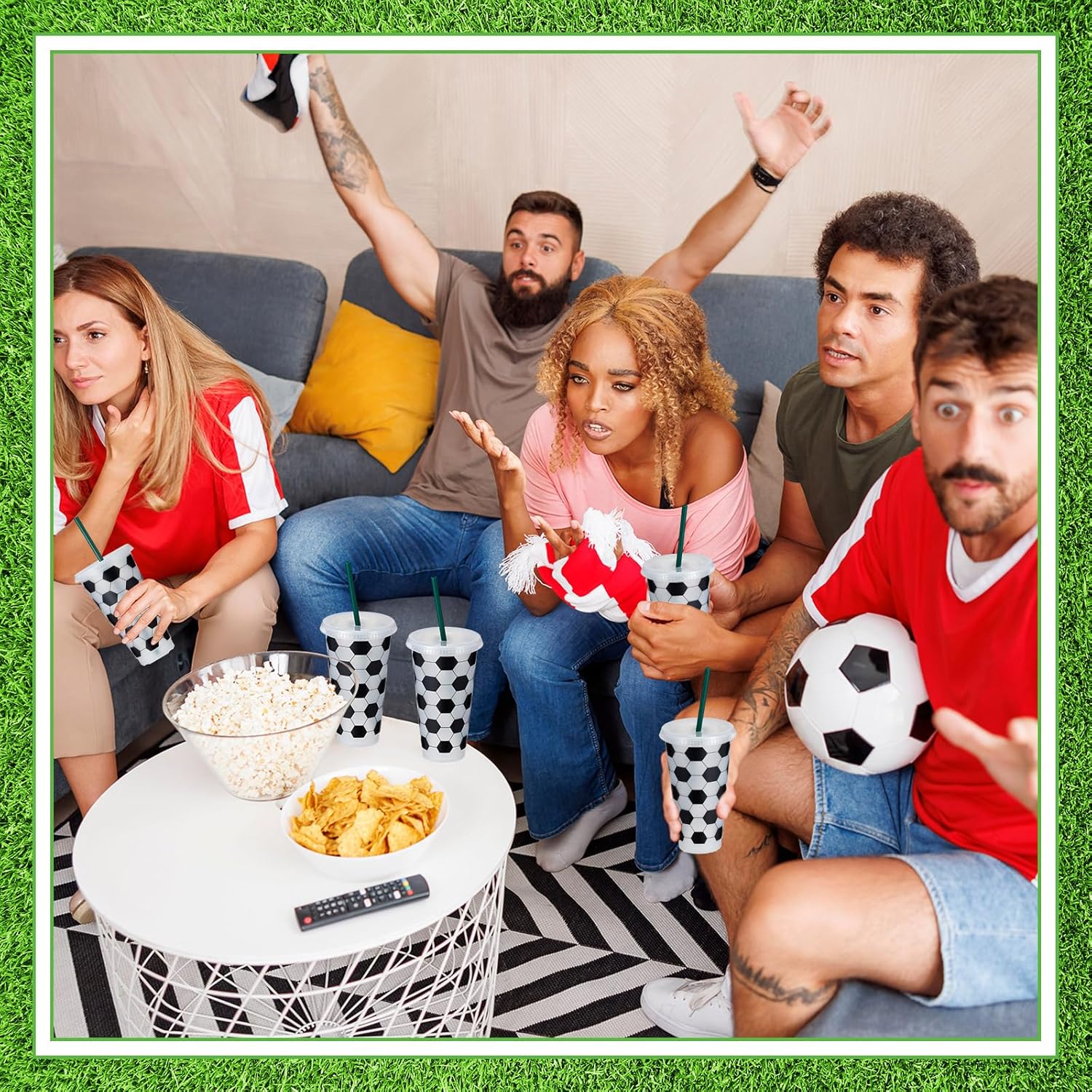 Uiifan 24 Pcs Plastic Soccer Cups Bulk Reusable Tumbler with Lid and Straw Sports Gifts for Coach Fan Men Women Soccer Team Gifts Party Favors Sports Themed Party Decoration (24 oz) - Image 6