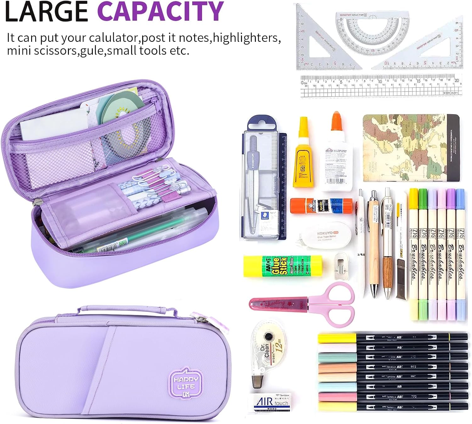Durable Pen Pencil Case Big Storage Pen Pouch Bag for School Supplies Office College Teen Girls Adults, Purple