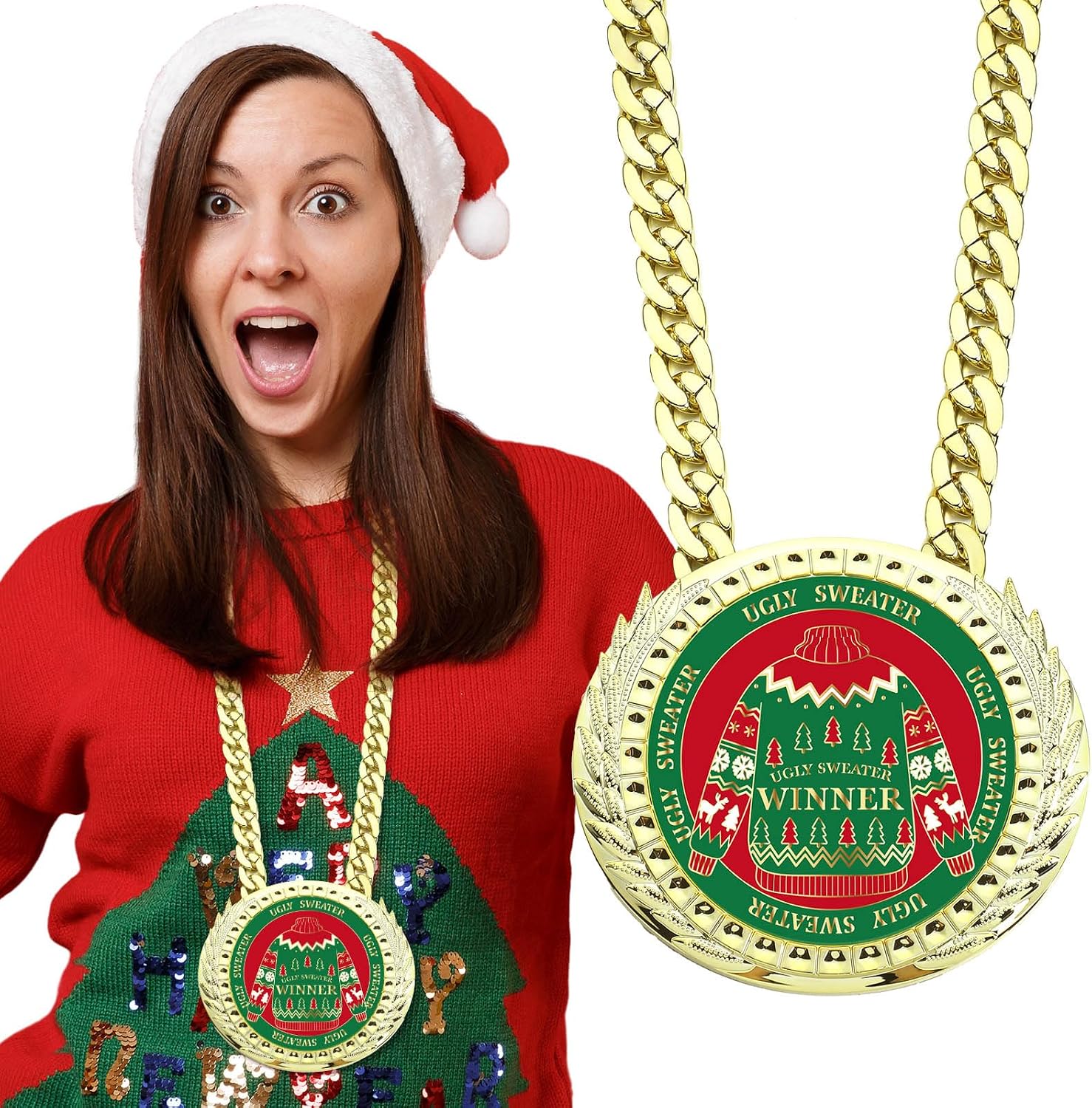 Liliaafar Ugly Sweater Trophy 2025, Ugly Sweater Awards, 6 x 5.2 Inch Christmas Contest Award Medals for Women Men Family Xmas Party Decoration Prize Gift
