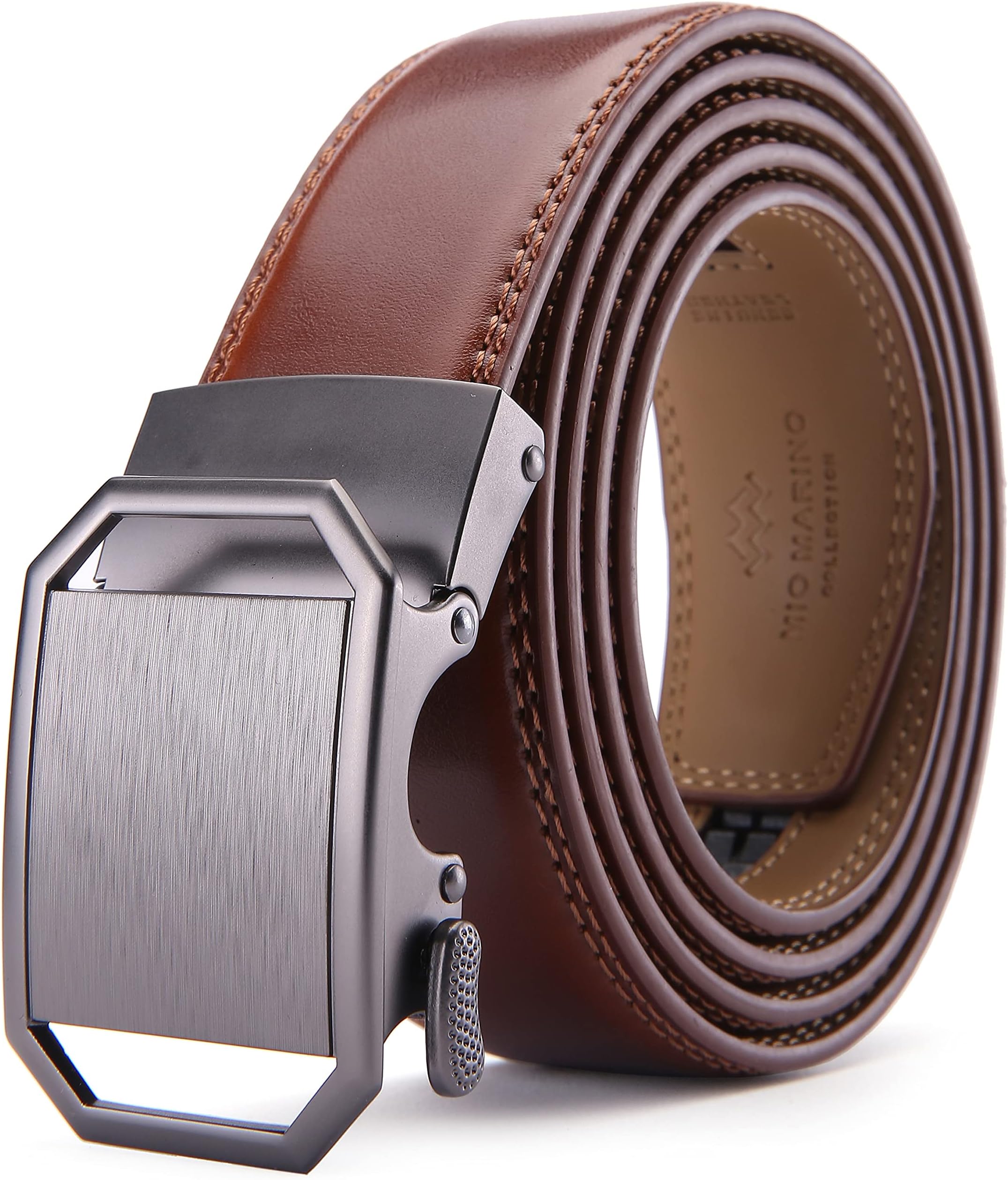 Marino Menโs Genuine Leather Ratchet Dress Belt With Automatic Buckle, Enclosed in an Elegant Gift Box