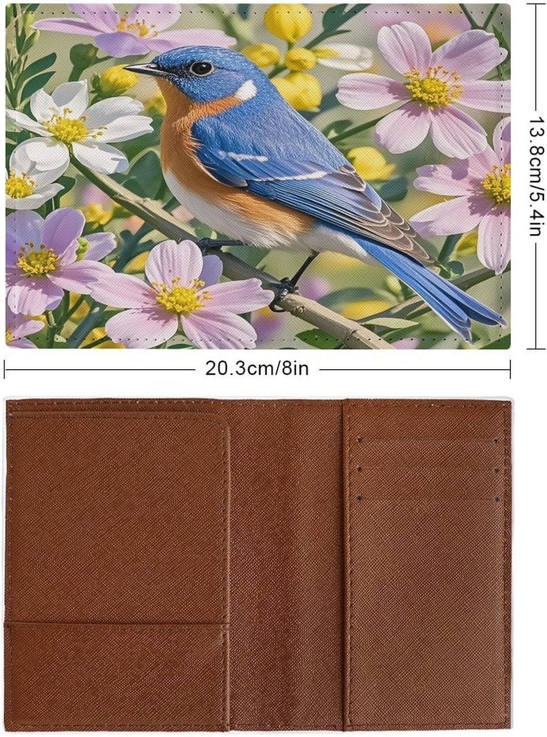 Bluebird And Flowers Passport Holder for Travel Portable Passports Cover with Card Slot Passports Protector Passport Wallet