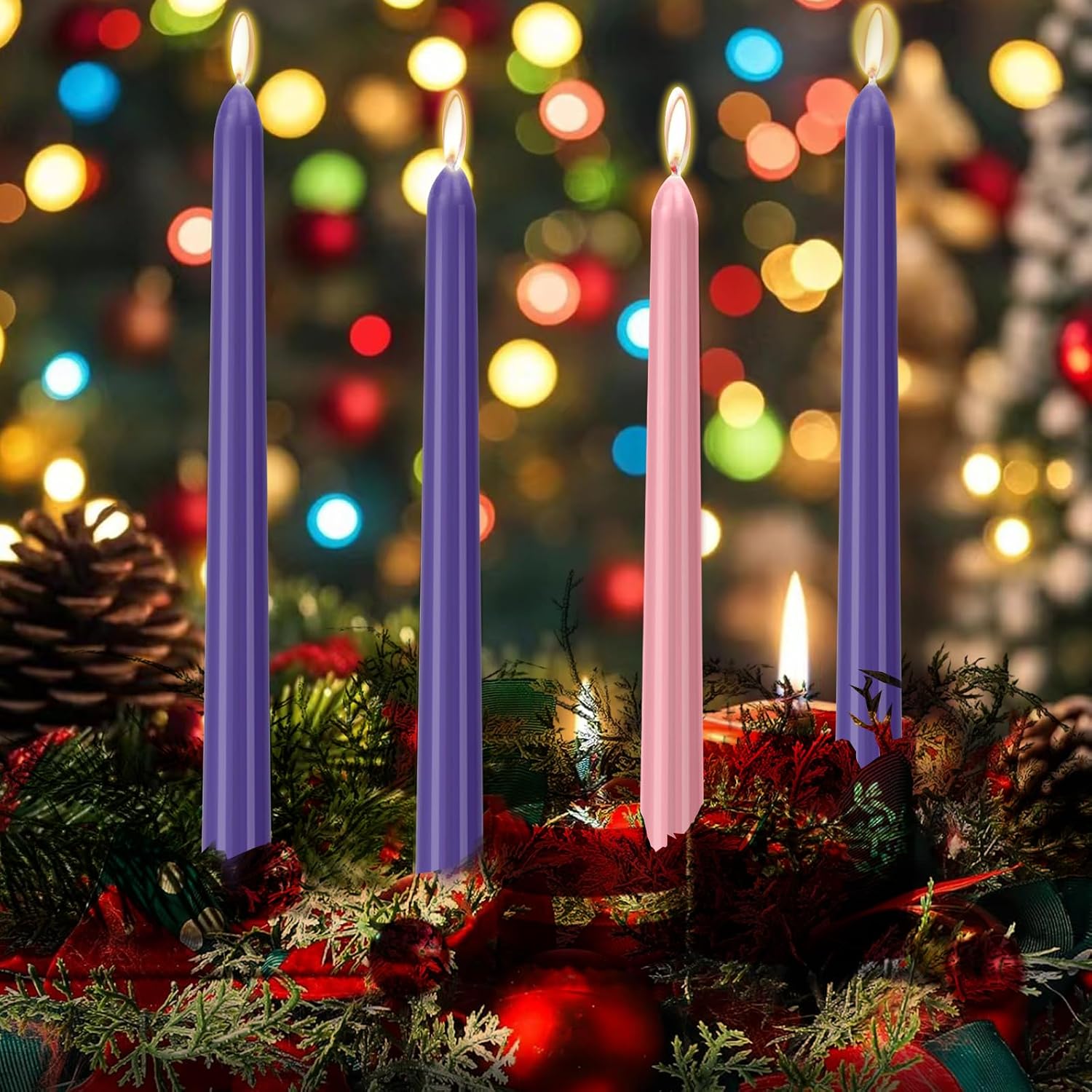 4 Pack Advent Taper Candles Set, 10-Inch Premium Hand-Dipped Unscented Christmas Advent Candles - Perfect for Holidays, Seasonal Celebrations, Church Services, and Parties.
