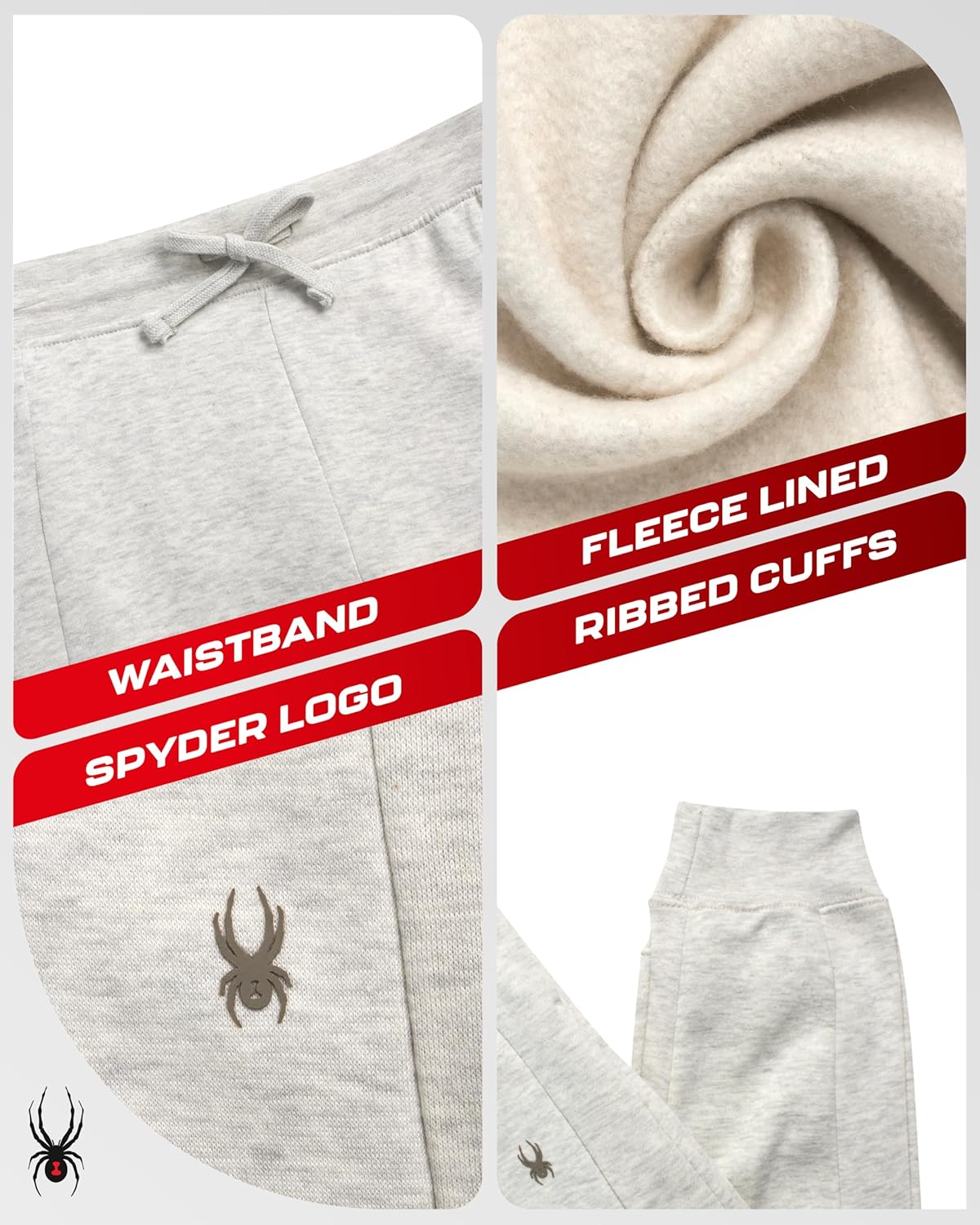 Spyder Womens Jogger Pants - Slim Fit Athletic Sweatpants Women - High Waisted Soft Brushed Fleece Joggers for Women - Image 3