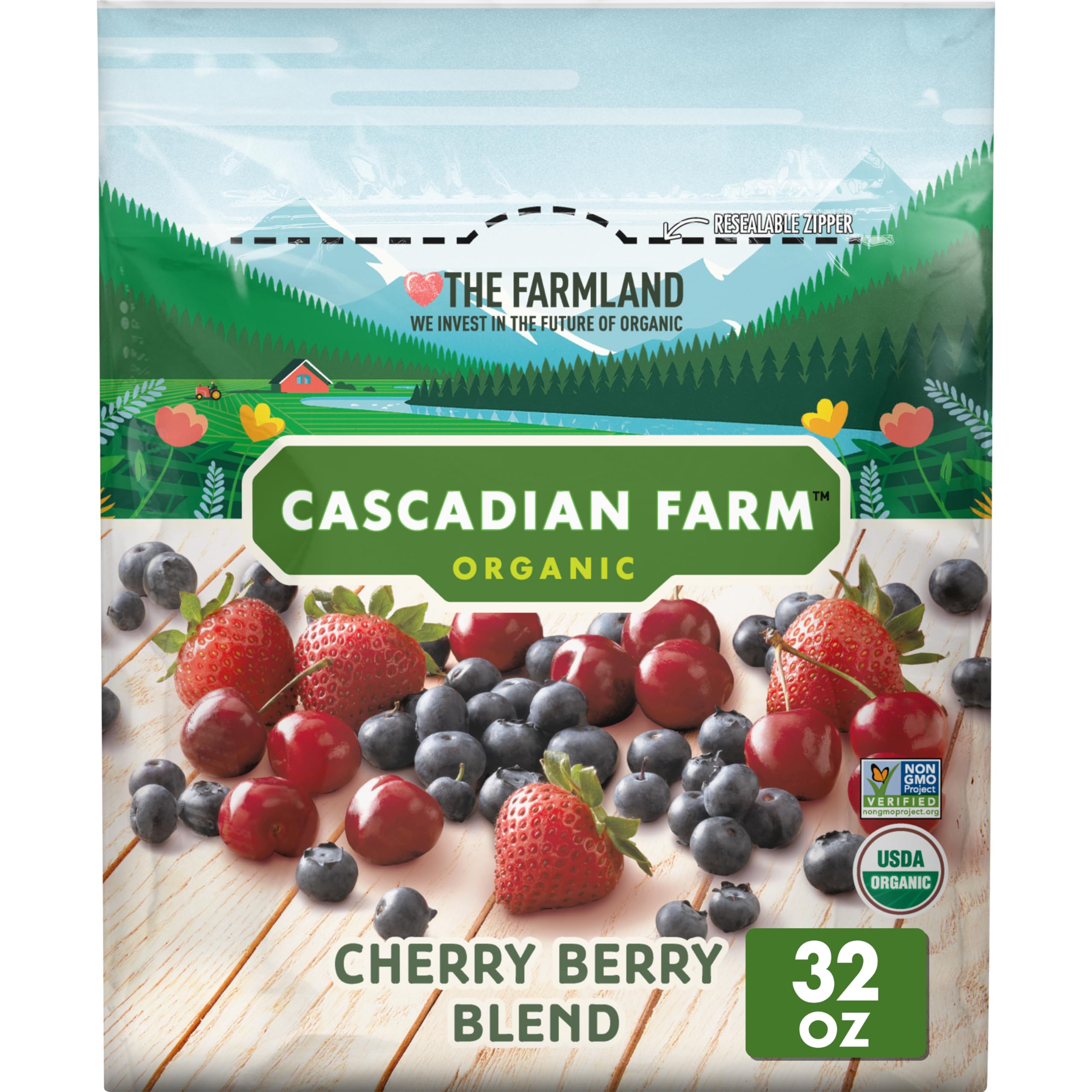 Cascadian Farm Organic Cherry Berry Blend, Premium Frozen Fruit, Non-GMO, 32 oz
