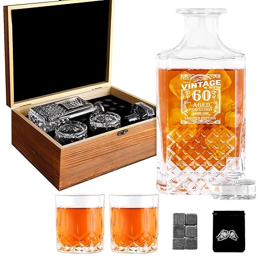 60th Birthday Gifts for Men Women, 1964 Birthday Gifts for Men 60th Birthday Gift Ideas Male Decorations, Whiskey Decanter Gift Set Vintage, 60 Year Old Gifts for Men Christmas Fathers Valentines Day