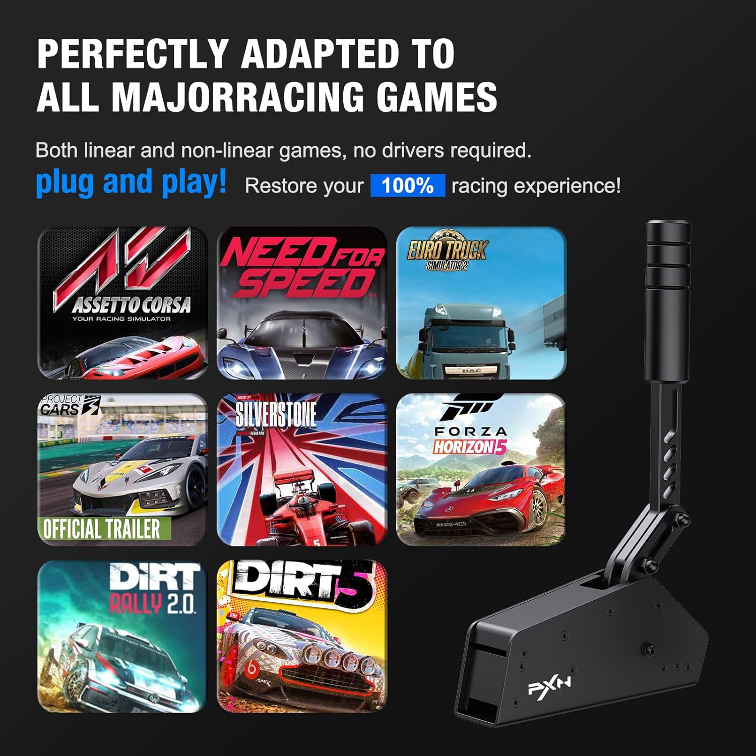 PXN HB S USB Handbrake for Sim Racing – PC Racing Handbrake, Alloy Build, 16-Bit Linear Sensor, Adjustable Force & Stroke, Dual-Directional Lever, Spring & Damping, Desk Clamp – Compatible with Windows PC