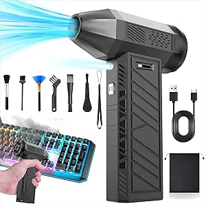 Smiling Shark JF-02 Elektrische stofblazer, traploze snelheid, 110.000 omw/ min, Compressed Air Duster met noodsnijder en hamer, 8000 mAh accu voor pc /toetsenbord/auto/camping, geel