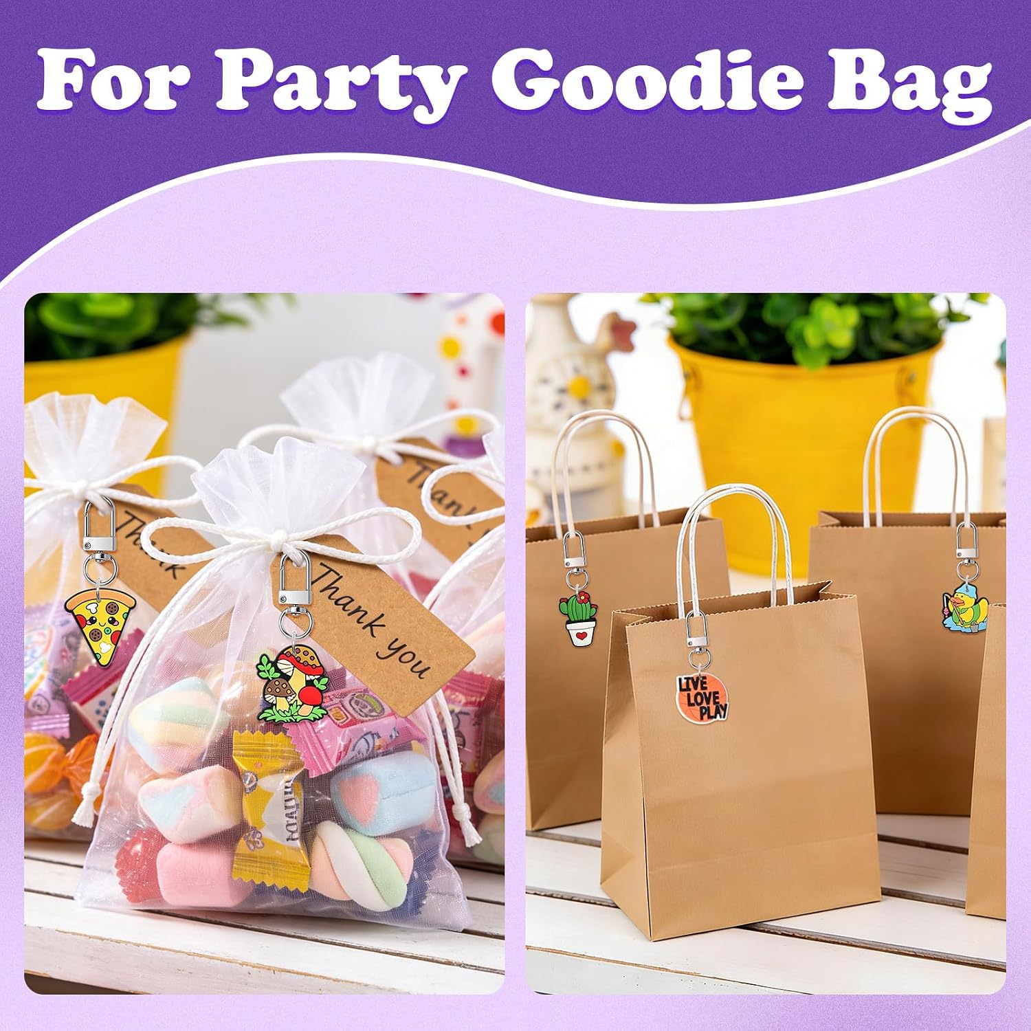 Random Different Keychain for Party Favor 50PCS Cute Fun Keychains for Goodie Bag/School Bag/Backpack/ Straw/Lanyard Birthday Treats Classroom Prize Holiday Present