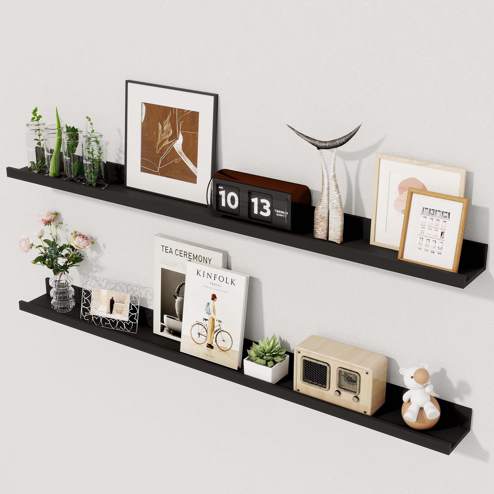 Axeman Floating Shelves, Black Wall Shelves, Picture Shelf Set of 2, 100cm — image 1