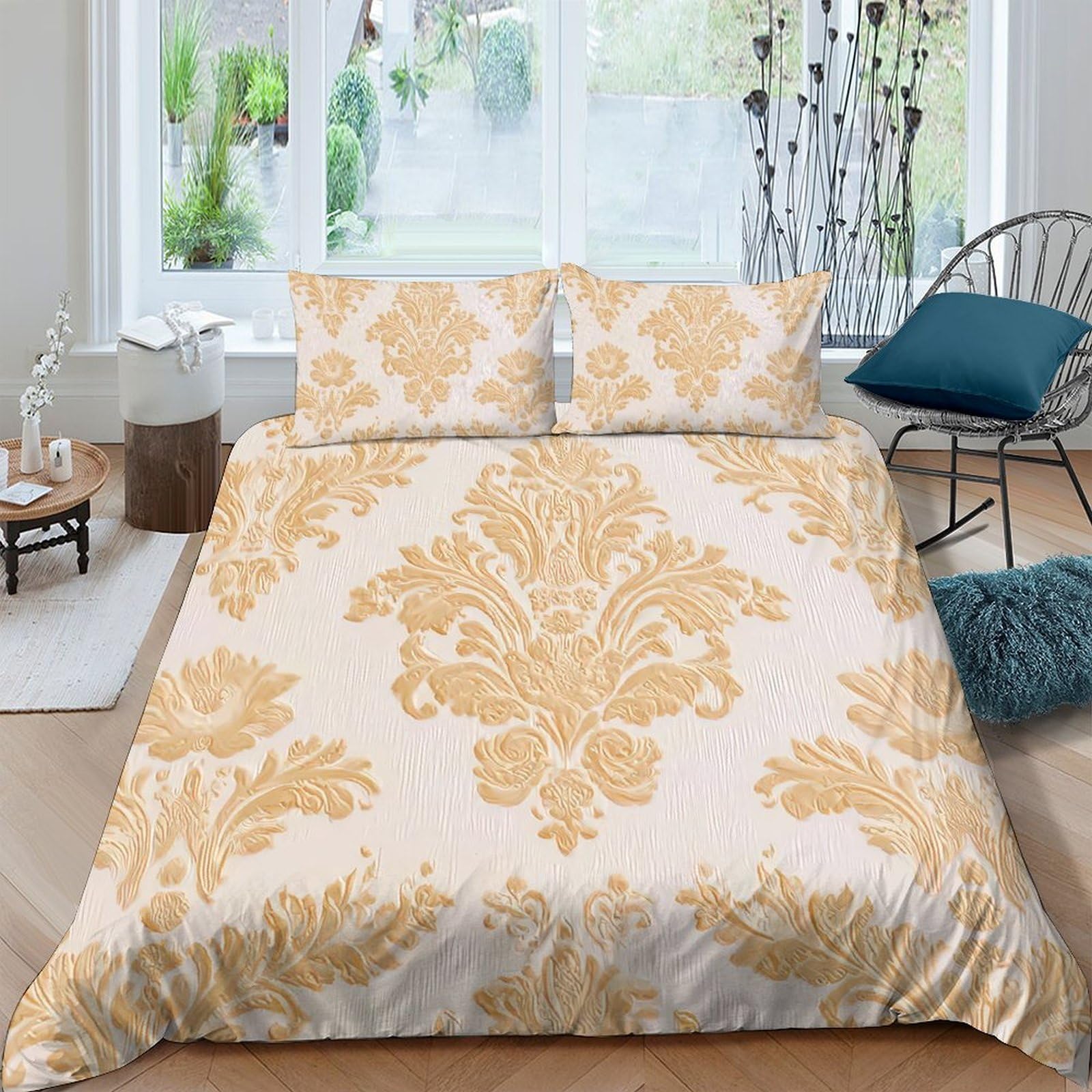Ctjqhvkz Style-8 3D Printed Baroque Floral Fitted Sheet Microfiber Soft Durable Damask Mattress Cover For Bedroom Guest Room Decor Single（135X200cm）