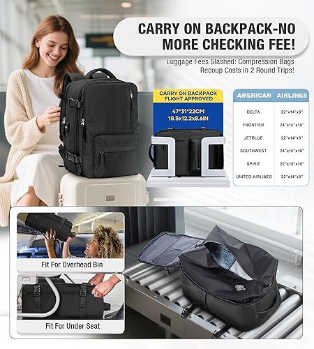 Vista 451 de VECAVE Mochila de viaje para laptop, mochila aprobada para vuelos,Mochila deportiva para universidad casual, A-Negro, Mochila para laptop