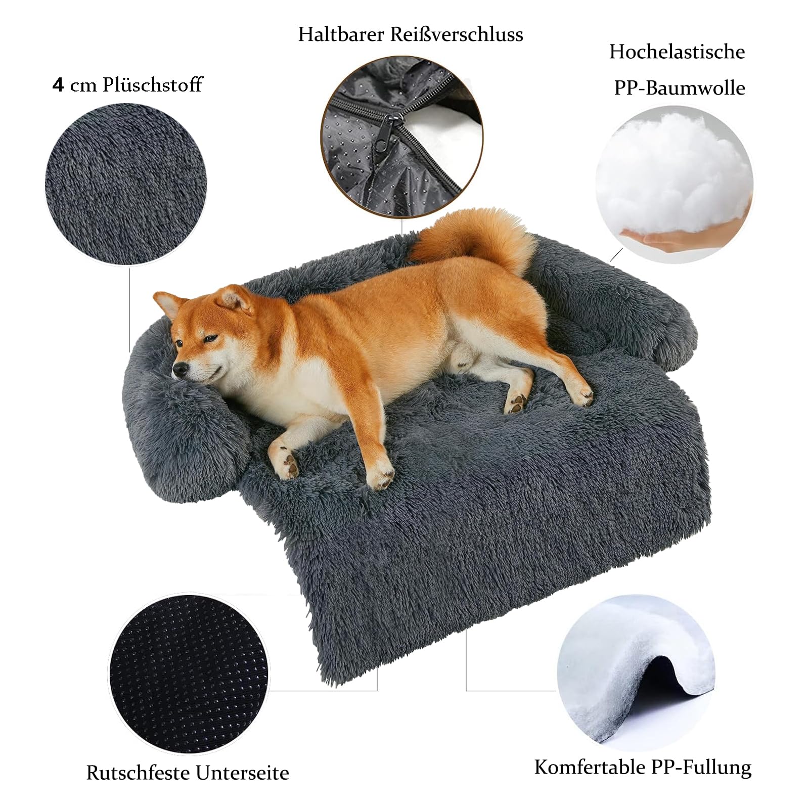Camas Comfy para Perro, Cestas para Perro Desenfundable, Cojín Suave para Perro Lavable, Alfombra de Peluche para Mascotas, Ideal para Cesta Cama Perro, Niche, Coche (L, Gris)