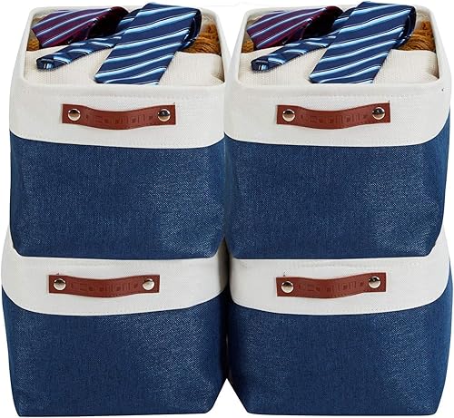 Miniatura 60 de DECOMOMO Cestas de almacenamiento para estantes, contenedores de almacenamiento de tela, organizadores de armario de lino y almacenamiento (beige y