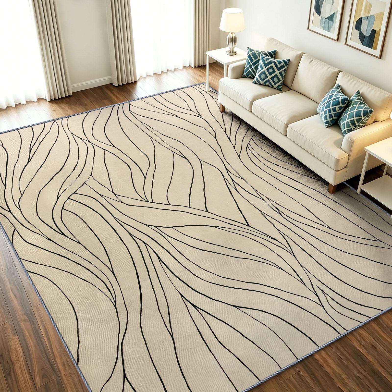 Alfombra de salón 150x210 cm minimalista beige lavable