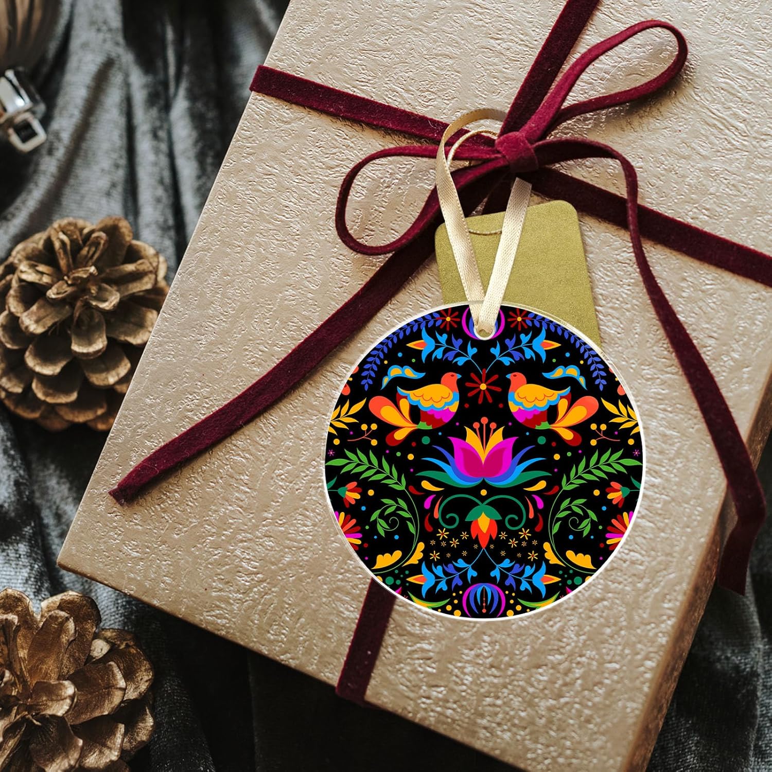 Mexican Talavera Floral Birds Ornaments for Christmas Tree Decorations - Mexican Talavera Floral Birds Christmas Ornaments - Holiday Ideas Keepsake Gifts - Acrylic Xmas Ornament - Image 5