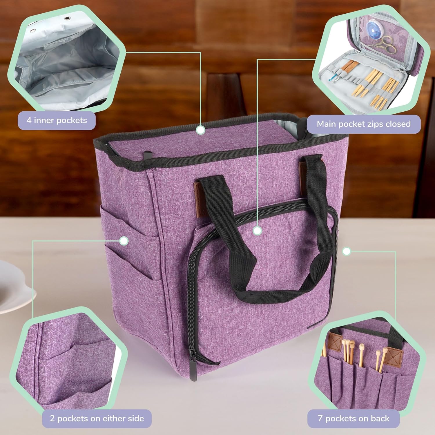 BambooMN JubileeYarn Square Fabric Yarn Storage Tote Bag - Purple - 1 Bag